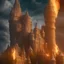 Placeholder: fantasy tower, staircase leading to sky, flames as clouds, ,great pose,magnificent, majestic, highly intricate, incredibly detailed, ultra high resolution, complex 3d render,