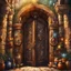 Placeholder: Massive stone door with lots of details and magical symbols that is the entrance to a hidden magical market. Harry Potter. Magical. Epic. Dramatic, highly detailed, digital painting, masterpiece