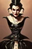 Placeholder: painting of evil queen in black leather, feminie, angry, strong, volouptous, busty, cleavage, emperious, mature, highly detailed, digital painting, artstation, concept art, smooth, sharp focus, illustration, art by gaston bussiere and alphonse mucha