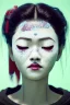 Placeholder: japan head portrait,geisha makeup, meditation, galaxy sky, 8k quality , portrait,beautiful ghost in the shell , post-apocalyptic in a sin city, realistic, intriacte detail, sci-fi fantasy style, volumetric lighting,24mm , particales,highly detailed,cinematic, deep purple , green eyes .