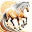 Placeholder: Horse Palomino symmetrical design ink art colours orange cream white and black hyper-detailed realistic 8k