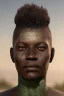 Placeholder: african head portrait, warrior costume, village, meditation, woods, galaxy sky, 8k quality