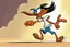 Placeholder: mostly empty space, small character of road runner running towards the right side, leaving behind a cloud of dust. style of looney toons cartoon