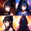 Placeholder: Clear focus, 8k, beautiful lighting, vibrant colors, cat girl, black hair, long hair, vibrant red eye, ponytail, messy hair, gold eye,