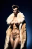 Placeholder: the first ultimate skinny god of boobs in a spotlight wearing fur