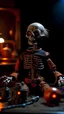 Placeholder: Generate a spine-chilling Halloween horror scene featuring a robot chicken as if it's a character from a terrifying movie, with eerie lighting and a haunting atmosphere."