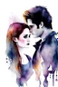 Placeholder: watercolor twilight movie Bella and Edward clipart white background