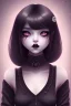 Placeholder: Girl, cute, beautiful, dark shadows, tilted head, black lipstick, grey skin, short black hair, choker, black sweater, best quality, perfect anatomy, bangs