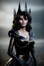 Placeholder: young sophia loren as evil queen in black leather, angry, stern look, volumetric lighting, particales,highly detailed,cinematic, deep colours,8