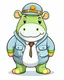 Placeholder: baby hippo as tourist guide wearing tourist guide uniform, cartoon style, safari background, colorful, high quality, high details