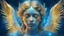 Placeholder: beautiful crying angel, double exposure in fantasy style, blue, gold, sparkles, fine rendering, bright colors, photorealism, 3D