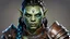 Placeholder: generate a dungeons and dragons character portrait of a female orc. She has green skin, black braided hair and blue eyes. She is wearing brown leather armour.