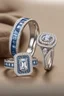 Placeholder: White gold couple rings in the shape containing diamonds blue