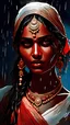 Placeholder: An indian beautiful supermodel in saree, rain, dawn, by Greg Rutkowski and Russ Mills, head and shoulders portrait, 8k resolution concept art portrait by Greg Rutkowski, Artgerm, WLOP, Alphonse Mucha dynamic lighting hyperdetailed intricately detailed Splash art trending on Artstation triadic colors Unreal Engine 5 volumetric lighting