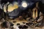 Placeholder: Night, rocks, gothic horror movies influence, mountains, epic, john singer sargent watercolor paintings