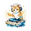 Placeholder: cute dj cat, full body, cartoon vector logo watercolor