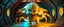 Placeholder: air brush 3d with pen outline,spaghetti boss gunslinger western fluffy elder gremlin edgy hero with slightly glowing eyes in front of glistening space crab, shallow depth of field, warm lantern, pin hole cam in doll house space ship, bottom floor board edge border