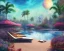 Placeholder: landscape, watercolor, relaxing by poolside, summer, synthwave, cocktails