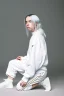 Placeholder: Billie Eilish, kneeling, underpants, white socks, rear view, pale skin, high detail, realistic, 8k, not to be distinguished from a photo