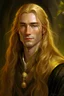 Placeholder: A young serene Lord Of The Rings like man with long golden hair that cascades gracefully. His calm eyes, with blind pupils, reflect a depth of wisdom and inner peace. A gentle smile graces his face, adding warmth to his tranquil demeanor.