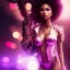 Placeholder: full body shot, masterpiece, best quality, voluptuous, black-skinned, sparkling eyes, fluorescent skin,purple-dark makeup, gangsta style, highly detailed body, sunlight, 4K, RAW, depth of field, high contrast, realistic details, 24mm