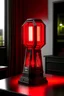 Placeholder: gaming table lamp inspired by avengers stark tower buliding architecture futuristic-modern stlye. geometric form, red and black color scheme