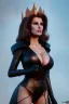 Placeholder: Raquel Welch as evil queen in black leather, leather, busty, cleavage, angry, stern look. character design by cory loftis, fenghua zhong, ryohei hase, ismail inceoglu and ruan jia. unreal engine 5, artistic lighting, highly detailed, photorealistic, fantasy