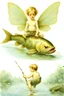 Placeholder: Masterpiece, ((Ottfried Preußler, the little water sprite)) the young little water sprite (boy) is sitting on the back of a big huge carp (fish) and glides with him under the water complete figure, flawless, full body shot, by Baptiste Monge, by Daniel Merriam, by Brian Froud, by Beatrix Potter, by Nicoletta Ceccoli, by Kinuko Y. Craft, by David Laurence, by Arcimboldo