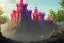 Placeholder: Colorful Gummyworm castle on a sunny summer day, high contrast, no fog