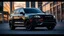 Placeholder: "Create a stunning visual of a 2024 Chrysler 300C SUV edition, emphasizing its sleek and powerful design. The SUV should have a bold front grille with chrome accents, sharp LED headlights, and a wide stance. The body should be painted in a glossy jet black finish with subtle silver trim, giving it a luxurious and commanding presence. The wheels should be large, polished black alloy rims with low-profile tires, adding to its aggressive look. The scene is set in a modern urban environment at dusk,