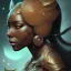 Placeholder: sango fantasy, fantasy magic, intricate, sharp focus, illustration, highly detailed, digital painting, concept art, matte, masterpiece head sexy lady body black African beauty space lady one tiger skin one head African hair snow background