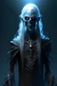 Placeholder: A undead elf,three meters tall,blue energy emanating from eyes and mouth,wide menacing eyes,long white hair,long skinny limbs, cinematic lighting, ray tracing, character sketch