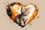 Placeholder: double exposure, merged layers, kitten with dynamically blazing fire in ochre, ink splatter art, watercolor and ink, golden glitters, double exposure heart and love