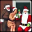 Placeholder: Creepy folk people eating eggshell with alien santa