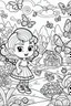 Placeholder: coloring pages for kids, Texto " Lisbeth Del Valle " en alta definición, caracterizado al estilo de Cute hello kitty, halloween y flores, ilustración, mariposas,renderizado 3d, vibrante, 3d render, typography, cartoon style, thick lines, low detail, black and white, no shading, --ar 85:110