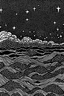 Placeholder: Night sky in the style of Hokusai, black and white