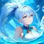 Placeholder: girl, masterpiece, best quality, volumetric lighting, dynamic pose, detailed outfit, perfect eyes, light blue hair, blue eyes, messy hair, long hair, hair in between the eyes, water magic, ponytail,