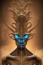 Placeholder: black male African alien, cracks in the head, wicked, Asian eyes, crown, blood, 8k, finely detailed, photo realistic, Boris Vallejo style turquoise skull head gold dragon space alien rain skeleton gold tooth silver helmet silver space suit spaceships