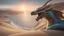 Placeholder: the coast of a desert seen from the top of a dune. a serene dragon looking out over the ocean. fantasy, cinematic lighting, hyper realisme, Hyperrealistic, splash art, concept art, mid shot, intricately detailed, color depth, dramatic, 2/3 face angle, side light, colorful background