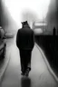 Placeholder: a single mature cat is walking in the rain, fine pencil drawing, graphic novel style, realistic