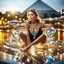 Placeholder: very beautiful fashion lady sitting on a big diamond wearing nice bride, lights reflecting on diamond and her jewels