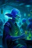 Placeholder: blue-skinned alien mystic in star wars cantina, illustration