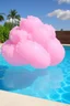 Placeholder: A pink plastic cloud floating in the swimmingpool, , whimsical