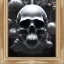 Placeholder: cyberpunk style ink ball skull picture in detailed frame, big black eyes, unreal engine 5, 8k resolution, photorealistic, ultra detailed, frame extreme accurate