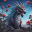 Placeholder: Dragon hybrid elf A rose tree standing on a ground of decorative glass and a sky colored with stars