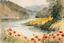 Placeholder: Sunny day, flowers, mountains, river, epic, winslow homer watercolor paintings