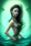 Placeholder: lady muse with black hair dark green eyes top in the ocean