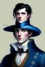 Placeholder: young black haired blue eyed dandy wizard in the style of beresford egan