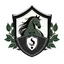 Placeholder: Create an elegant shield logo with a black horse in the middle, and a white waterlily. The shield may have green accents.