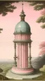 Placeholder: A pale pink dreamy observatory with a telescope pointing at space painted by Utagawa Hiroshige